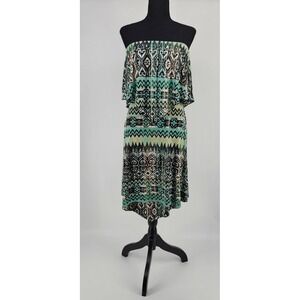 Veronicam Womens Strapless Handkerchief Hem Midi Dress Turquoise Geometric M